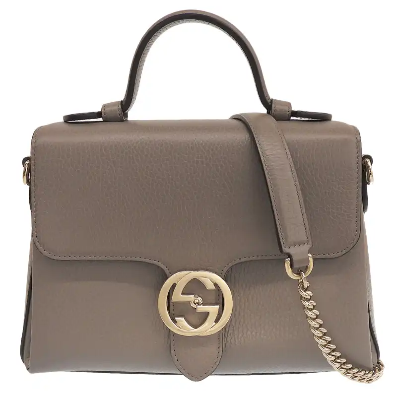 グッチ GUCCI インターロッキングG 2WAYバッグ ハンドバッグ ショルダー レザー グレー 510302 中古 GU0692