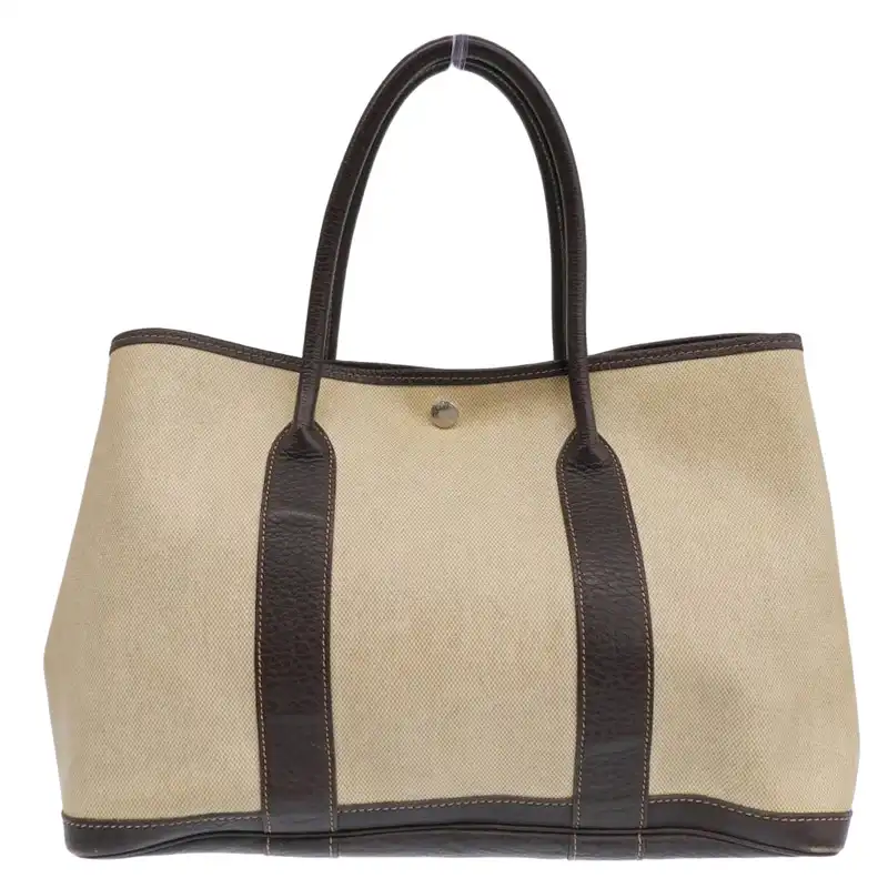 エルメス HERMES ガーデンパーティPM トートバッグ トワルアッシュ ベージュ/ブラウン □F刻印 2002年 中古 HE1217