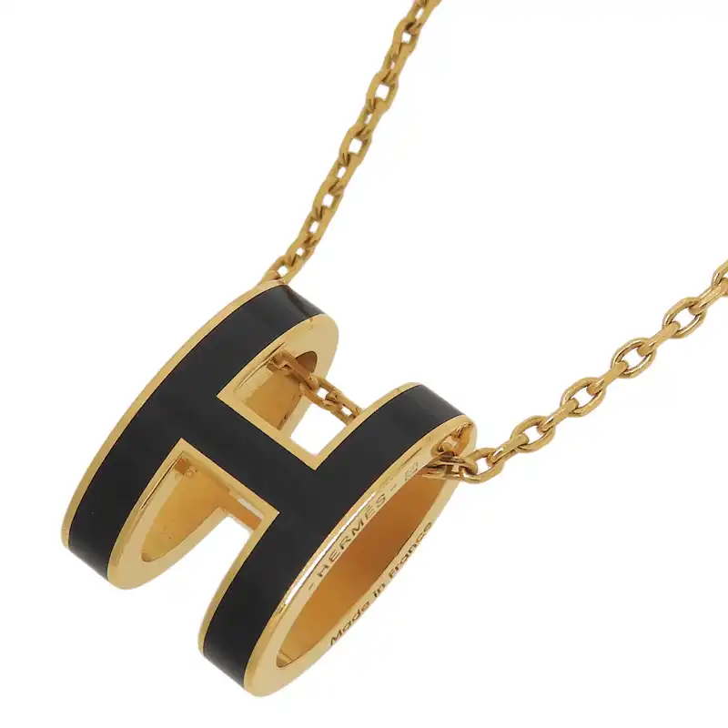 エルメス HERMES ポップアッシュ ネックレス GP ブラック/ゴールド色 中古 HE1219