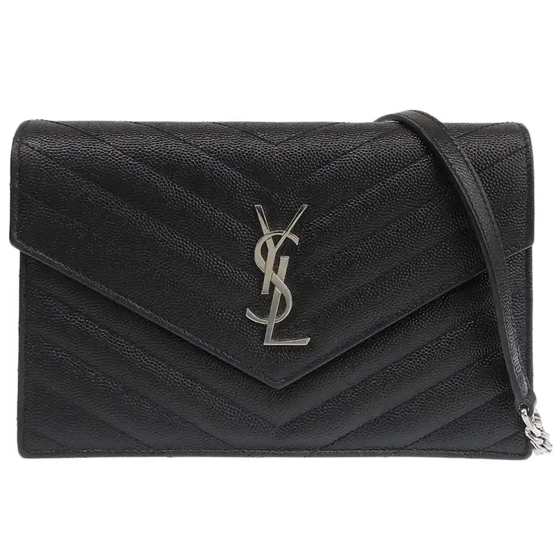 http://サンローラン%20SAINT%20LAURENT%20カサンドラ%20チェーンウォレット%20ショルダーバッグ%20レザー%20ブラック%20393953%20中古%20OB2882