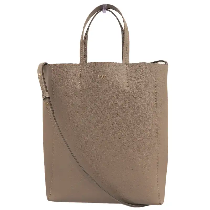 セリーヌ CELINE バーティカルカバ スモール 2WAYバッグ トートバッグ ショルダーバッグ レザー グレージュ 中古 OB2887