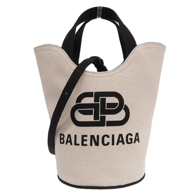 バレンシアガ BALENCIAGA ウェーブXS 2WAYバッグ トートバッグ ショルダーバッグ キャンバス ホワイト/ブラック 619979 中古 OB2888