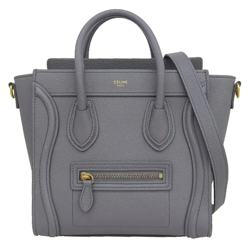 http://セリーヌ%20CELINE%20ラゲージ%20ナノショッパー%202WAYバッグ%20ハンドバッグ%20ショルダーバッグ%20レザー%20グレー%20中古%20OB2903