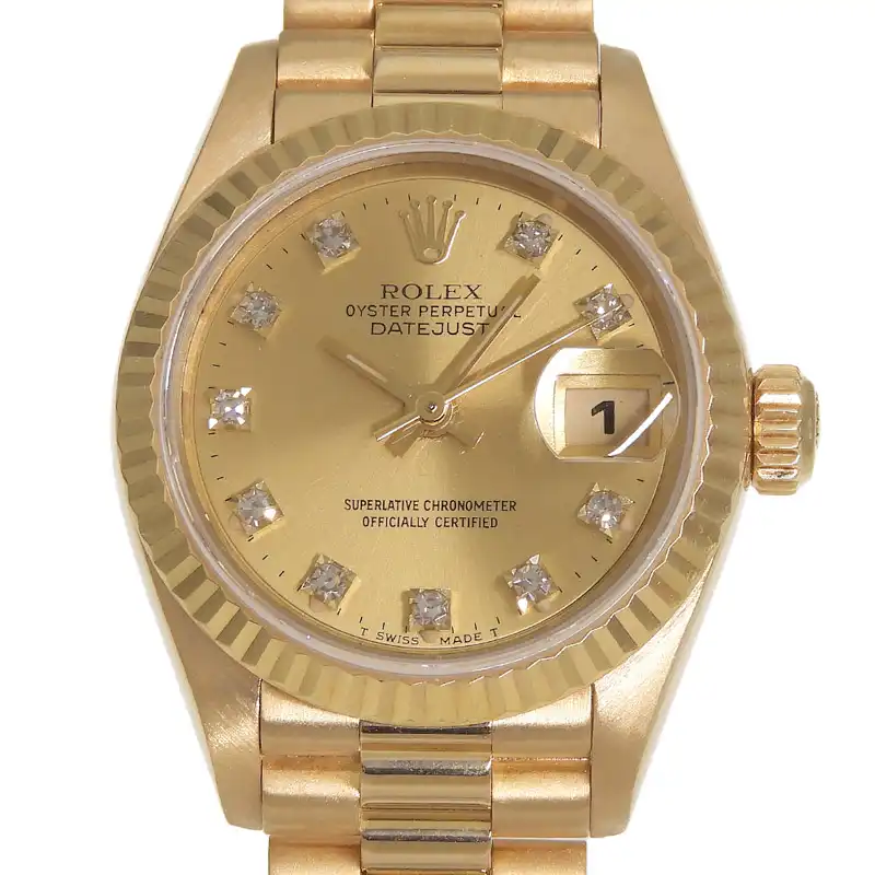 ロレックス ROLEX デイトジャスト レディース 自動巻き 腕時計 K18YG OP 10Pダイヤモンド シャンパン文字盤 69178G 中古 RO0403