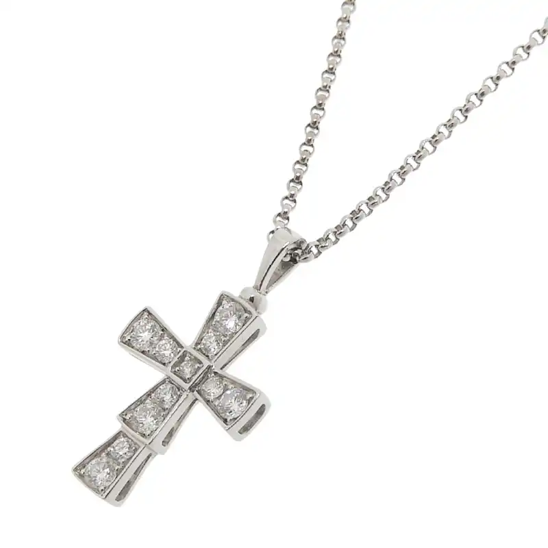 ブルガリ BVLGARI セルペンティ クロス ネックレス ダイヤモンド K18WG ホワイトゴールド 中古 BV0163