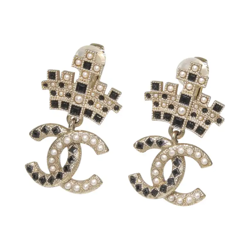 シャネル CHANEL ココマーク イヤリング フェイクパール GP ブラック/ゴールド色 A21A 中古 CH1169