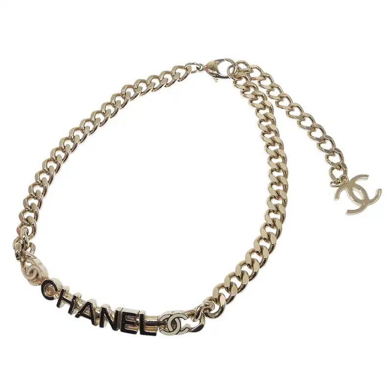 シャネル CHANEL ココマーク ロゴ チョーカー ネックレス GP ブラック/ホワイト/ゴールド色 B22S 中古 CH1170