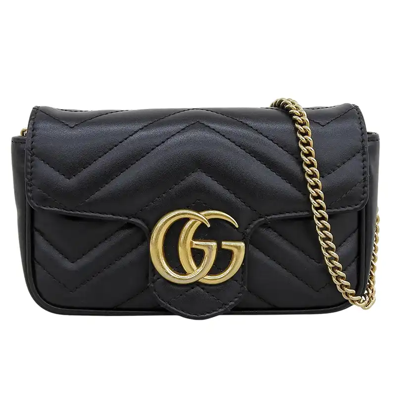 グッチ GUCCI GGマーモント チェーンショルダー ショルダーバッグ レザー ブラック 476433 中古 GU0693