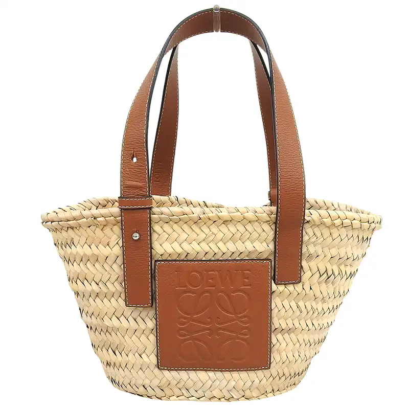 ロエベ LOEWE バスケットバッグ スモール トートバッグ かごバッグ ラフィア/レザー ナチュラル/タン 327.02.S93 中古 OB2890