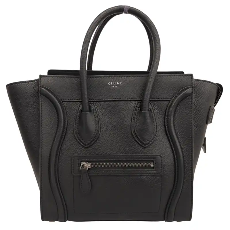http://セリーヌ%20CELINE%20ラゲージ%20マイクロショッパー%20ハンドバッグ%20レザー%20ブラック%20中古%20OB2908