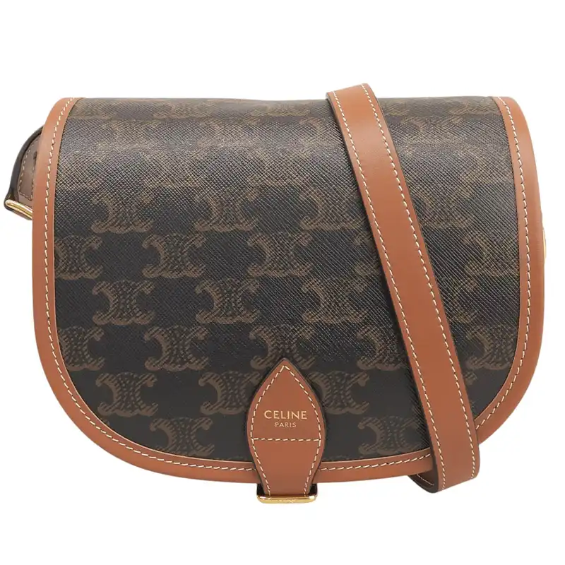 http://セリーヌ%20CELINE%20フォルコ%20ミディアバッグ%20ショルダーバッグ%20トリオンフキャンバス/レザー%20ブラウン%20中古%20OB2911