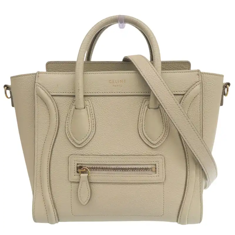 セリーヌ CELINE ラゲージ ナノショッパー 2WAYバッグ ハンドバッグ ショルダーバッグ レザー モスグレー系 中古 OB2923