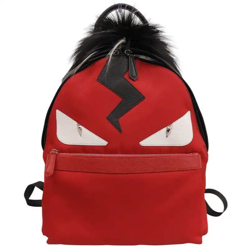 http://フェンディ%20FENDI%20モンスター%20バックパック%20リュックサック%20ナイロン/レザー%20レッド/ブラック%207VZ012%20中古%20OB2925