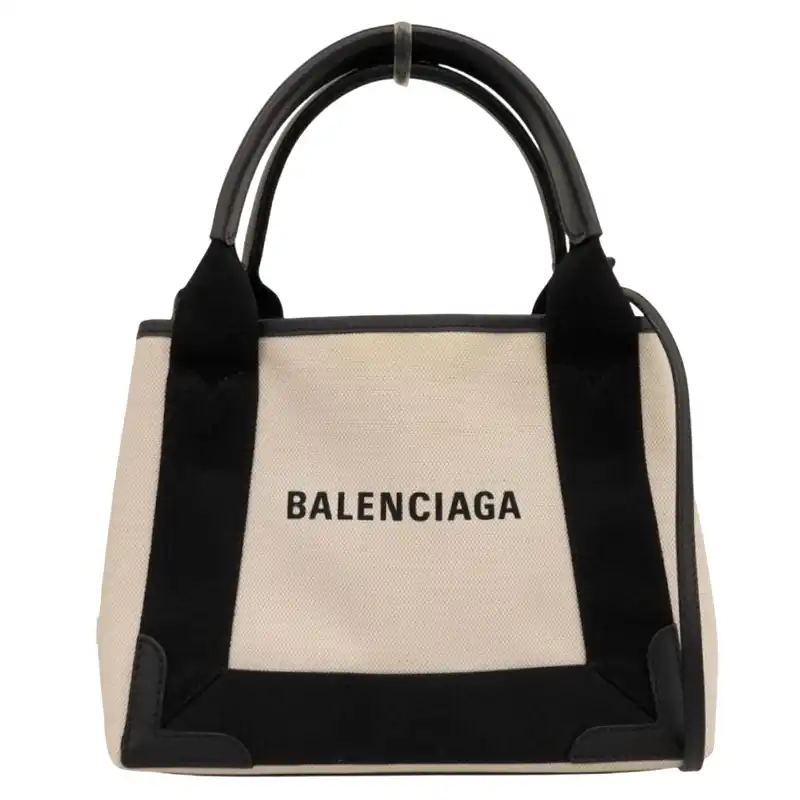 http://バレンシアガ%20BALENCIAGA%20ネイビーカバスXS%202WAYバッグ%20キャンバス/レザー%20ホワイト/ブラック%20390346%20中古%20OB2927