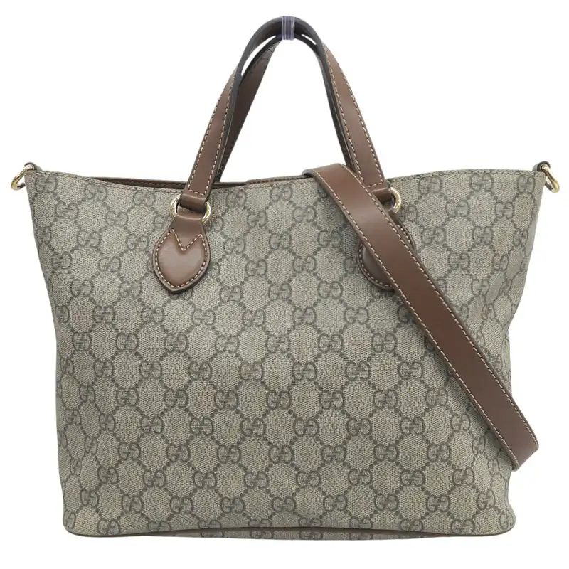 グッチ GUCCI 2WAYバッグ トートバッグ ショルダーバッグ GGスプリームキャンバス/レザー ベージュ/ブラウン 473887 中古 GU0695