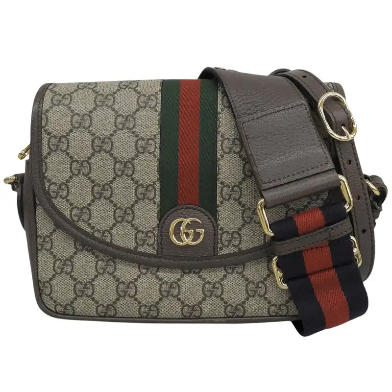 グッチ GUCCI GGスプリーム スモール オフィディア ウェブライン ショルダーバッグ レザー ベージュ/ブラウン 722117 中古 GU0697