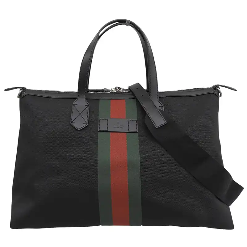 グッチ GUCCI シェリーライン ダッフルバッグ 2WAYバッグ ハンドバッグ ショルダーバッグ キャンバス/レザー 黒 359261 中古 GU0698