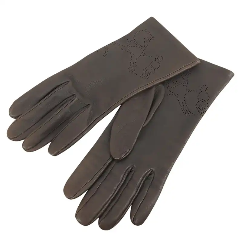 エルメス HERMES パンチング グローブ 手袋 ラムレザー ブラウン #7 中古 HE1224