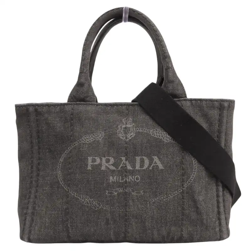 http://プラダ%20PRADA%20カナパ%202WAYバッグ%20トートバッグ%20ショルダーバッグ%20デニム%20ブラック%201BG439%20中古%20OB2916