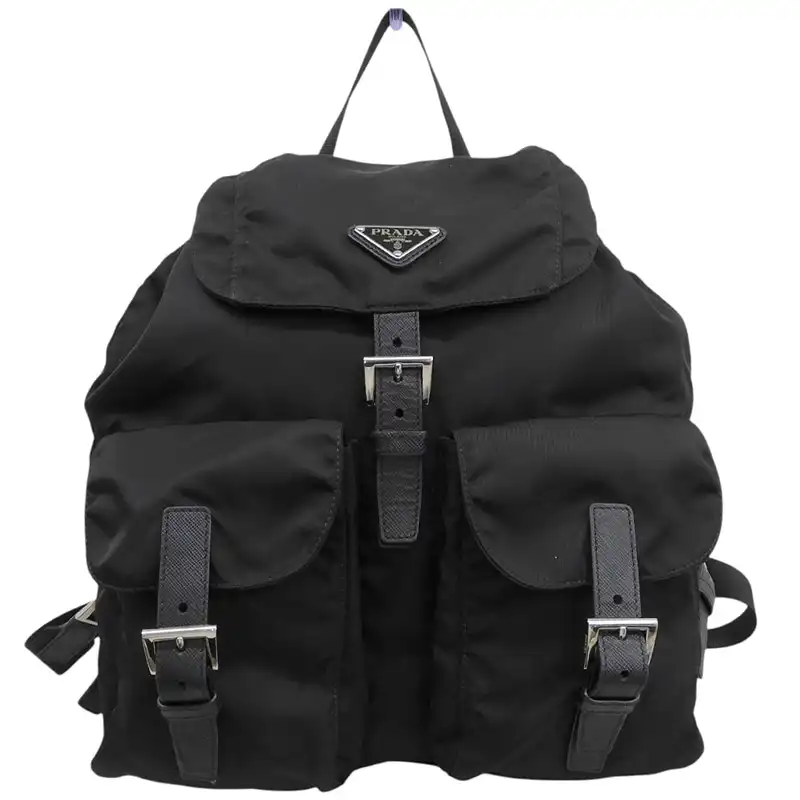 http://プラダ%20PRADA%20バックパック%20リュックサック%20ナイロン/サフィアーノ%20レザー%20ブラック%201BZ811%20中古%20OB2919