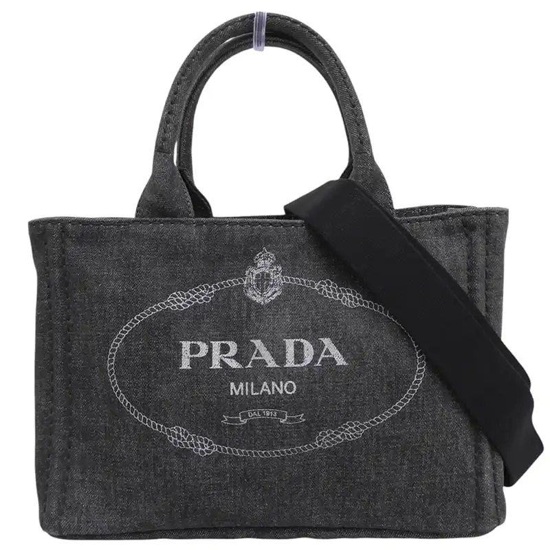 http://プラダ%20PRADA%20カナパ%202WAYバッグ%20トートバッグ%20ショルダーバッグ%20デニム%20ブラック%201BG439%20中古%20OB2926