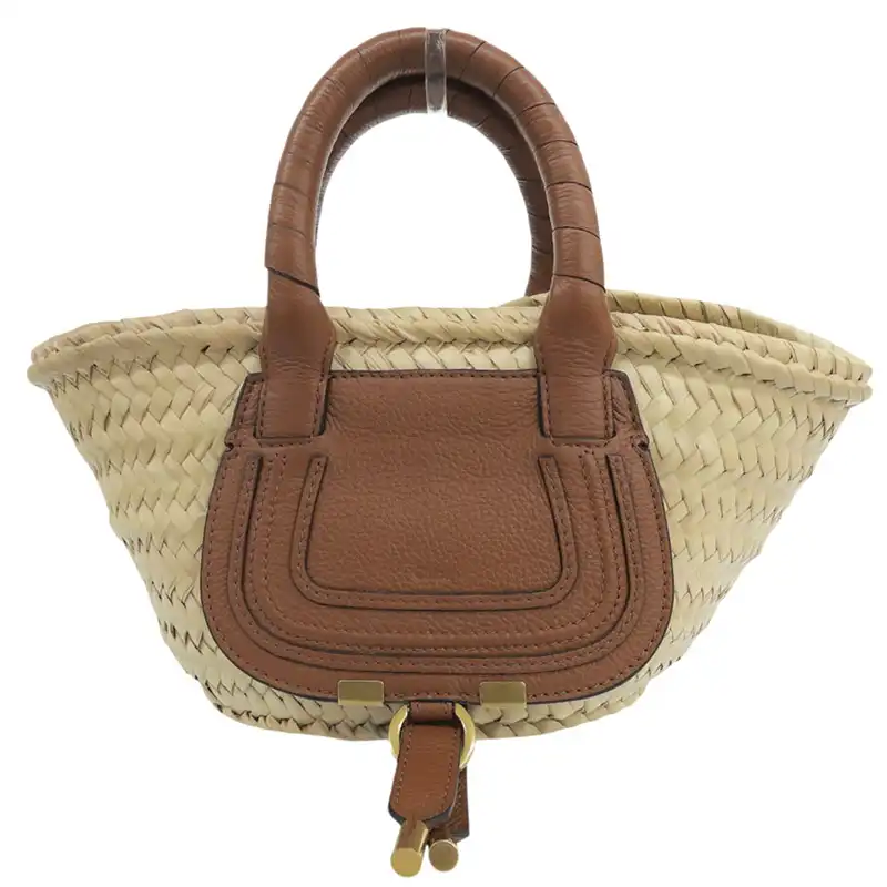 http://クロエ%20CHLOE%20ミニバスケット%20トートバッグ%20ラフィア/レザー%20ナチュラル/ブラウン%20中古%20OB2935