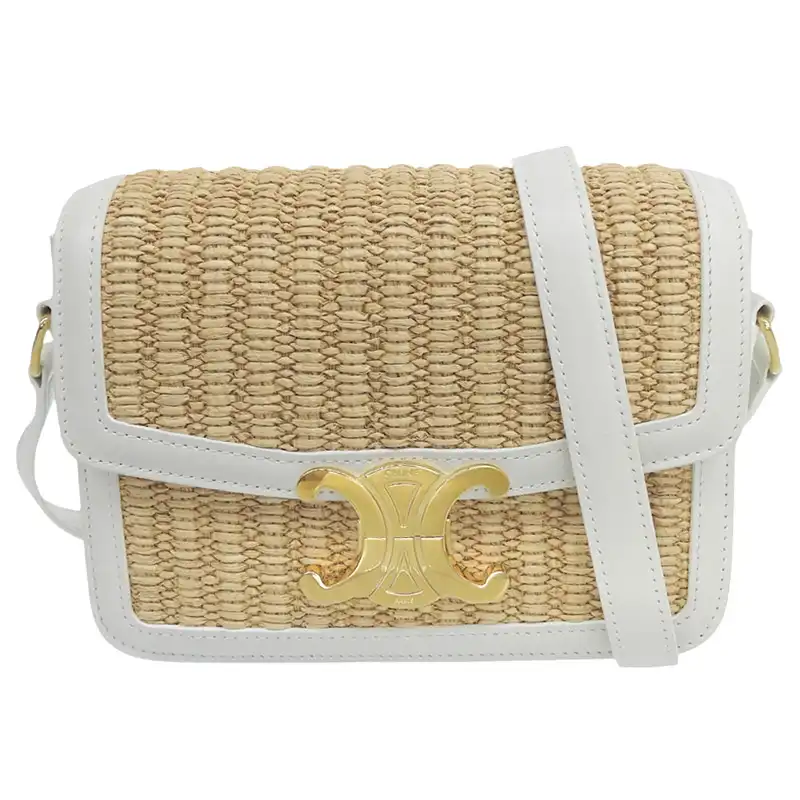 http://セリーヌ%20CELINE%20ティーン%20トリオンフ%20ショルダーバッグ%20ラフィア/レザー%20ナチュラル/ホワイト%20中古%20OB2940