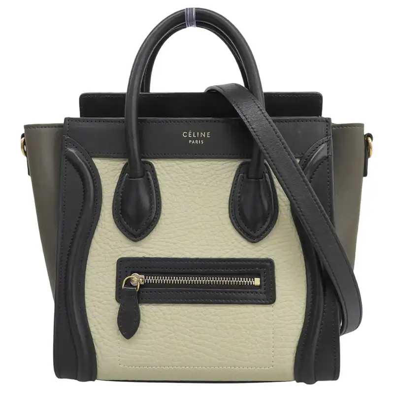 http://セリーヌ%20CELINE%20ラゲージ%20ナノショッパー%202WAYバッグ%20ハンドバッグ%20ショルダー%20レザー%20ベージュ/ブラック%20168243XSA%20中古%20OB2944