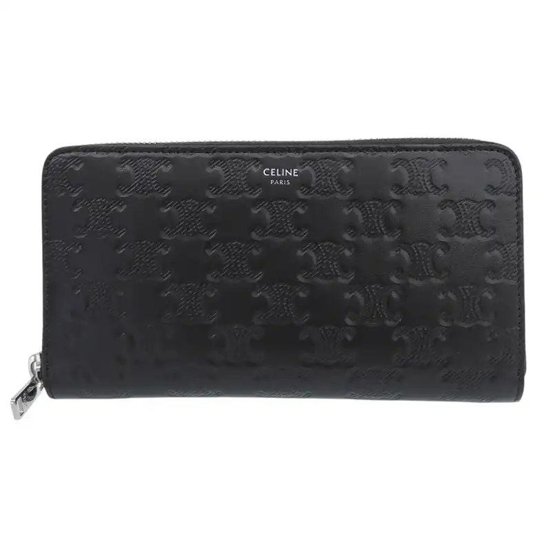 http://セリーヌ%20CELINE%20トリオンフ%20エンボス%20ロングウォレット%20長財布%20レザー%20ブラック%20中古%20OBB0708