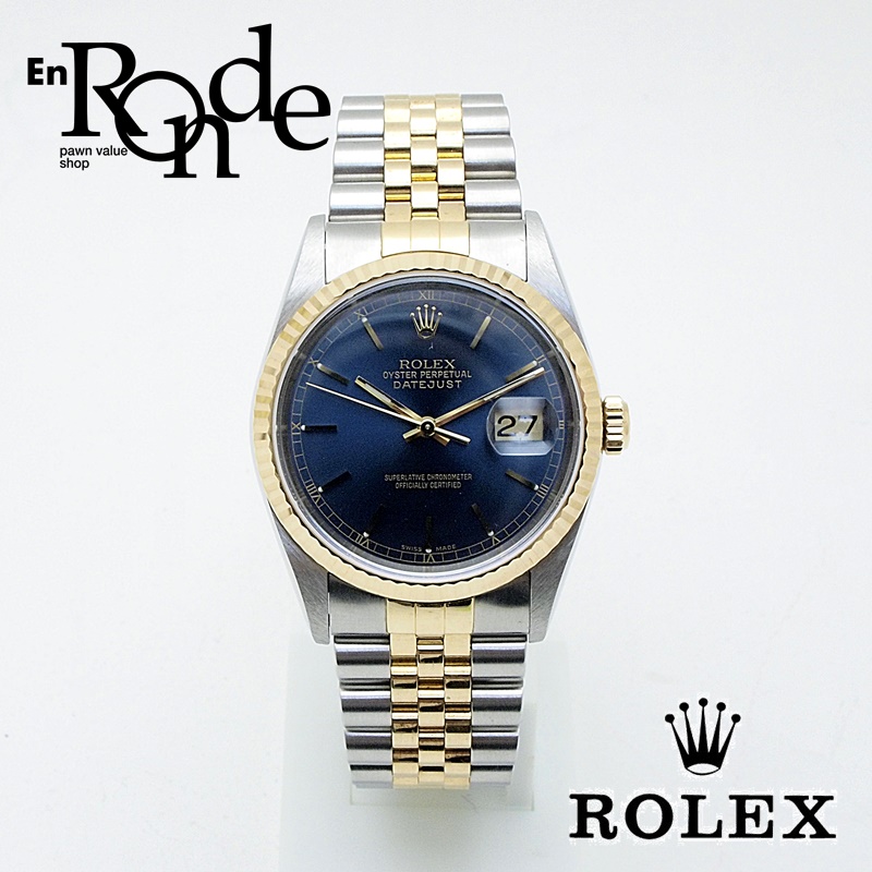 ロレックス ROLEX メンズ腕時計 デイトジャスト 16233 SS／YG 青文字盤 ...