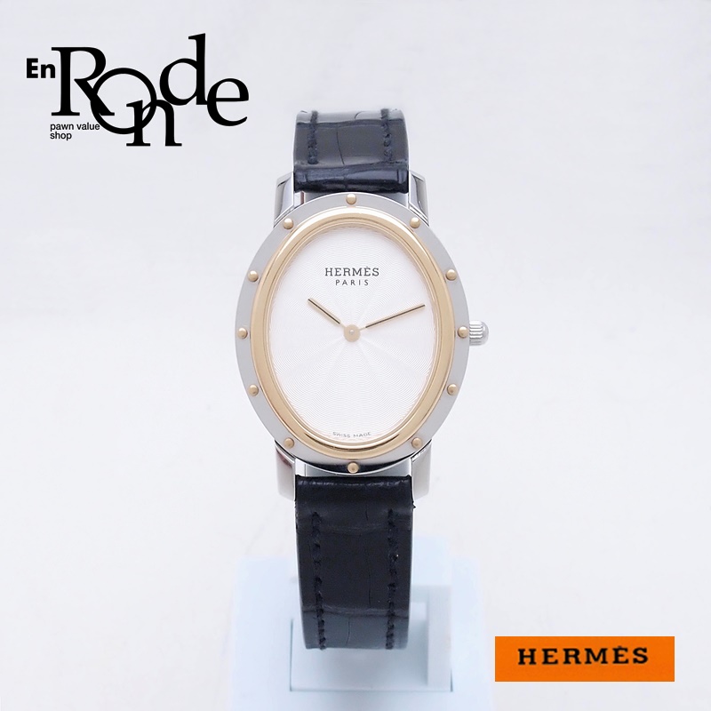 http://エルメス%20HERMES%20レディース腕時計%20クリッパー　オーバル%20CO1-520%20SSGP/革%20シルバー文字盤%20中古%20HE0368
