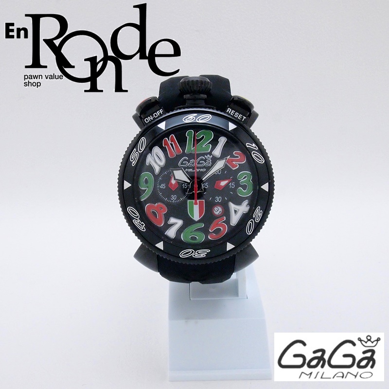 ガガミラノ　メンズ腕時計 クロノ48ｍｍ SS／ラバー ブラック文字盤 中古 OW0224
