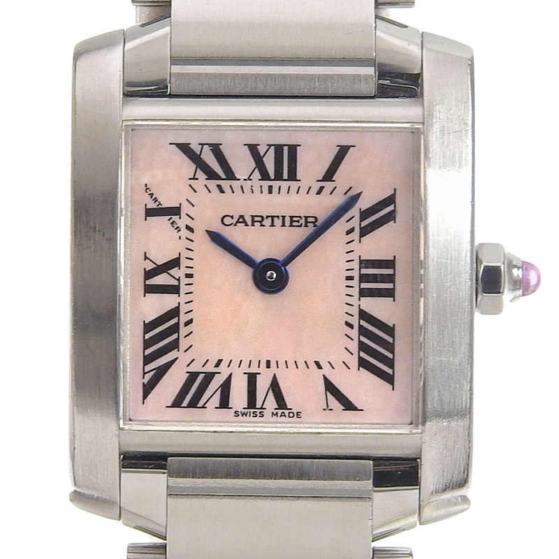 カルティエ CARTIER 時計 タンクフランセーズSM レディース クォーツ 腕時計 SS ピンクシェル文字盤 中古 CA0402