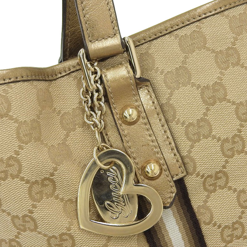 グッチ GUCCI トートバッグ GGキャンバス レザー ベージュ ゴールド