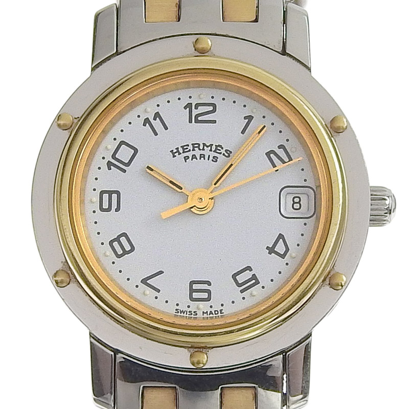 Hermes - エルメス HERMES クリッパー 腕時計 クォーツ シルバー色 黒