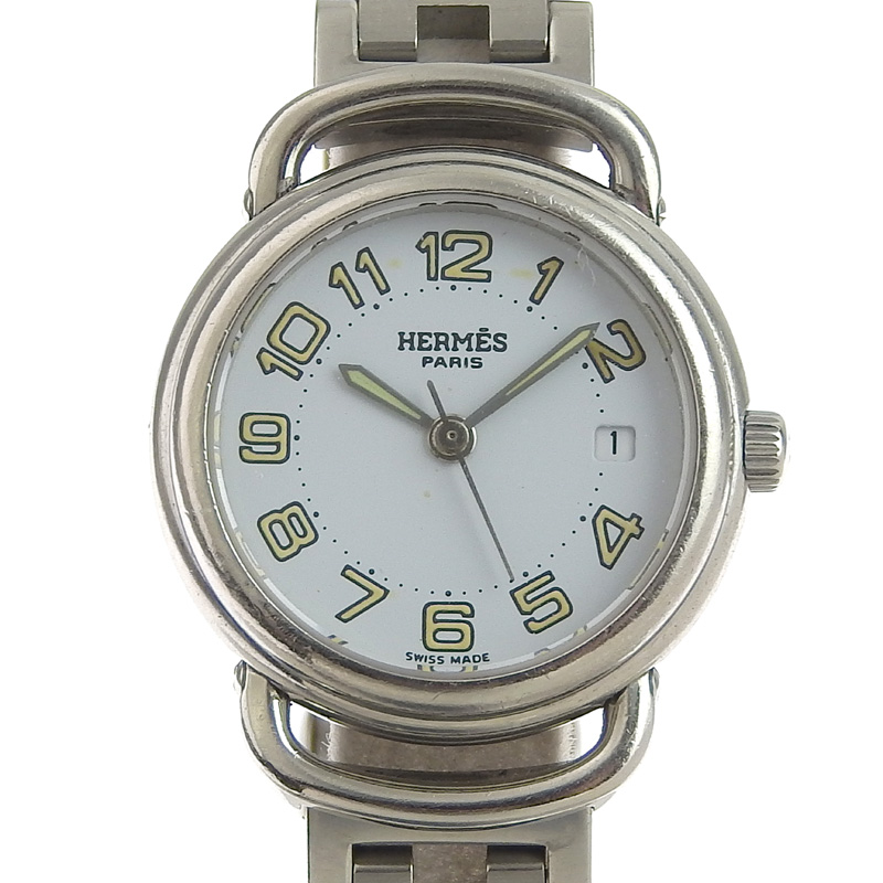 エルメス HERMES プルマン レディース クォーツ 腕時計 SS ホワイト