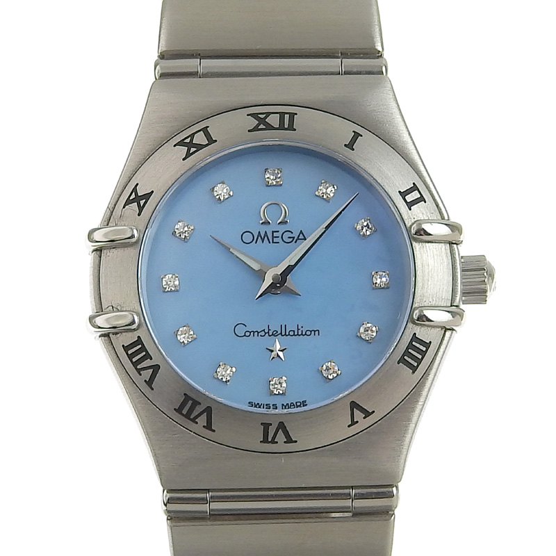 オメガ OMEGA コンステレーションミニ レディース クォーツ 腕時計 SS 12Pダイヤ ブルーシェル文字盤 1562.85 中古 OW0237