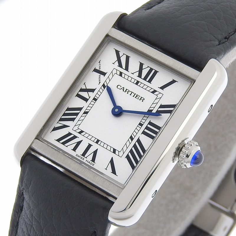 カルティエ CARTIER タンクソロ レディース クォーツ 腕時計 SS 革 ホワイト文字盤 時計 WSTA0030 美品 CA0404