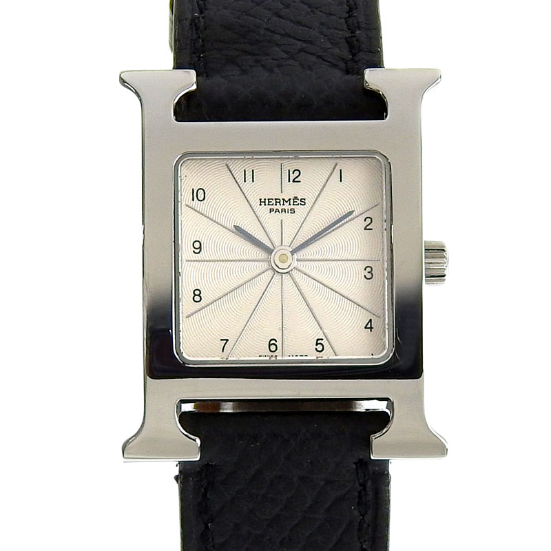 エルメス HERMES Hウォッチ レディース クォーツ 腕時計 SS 革 ホワイト文字盤 M刻印 2009年 HH1.210 中古