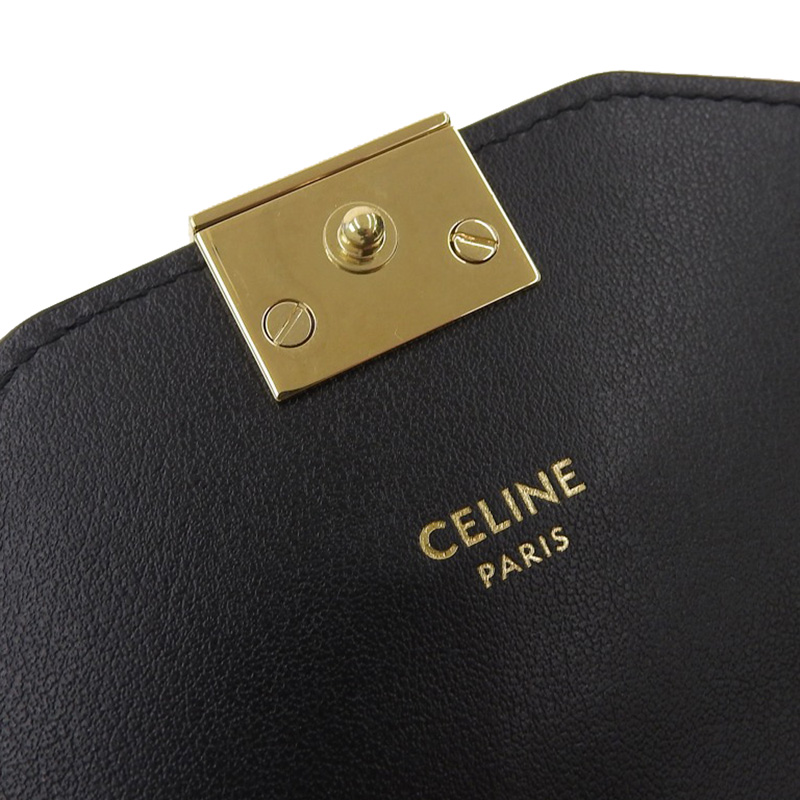 セリーヌ CELINE 三つ折り財布 レザー ブラック ゴールド金具 ...