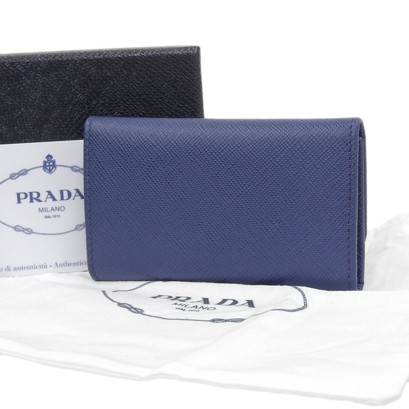 プラダ PRADA キーケース サフィアーノ レザー ブルー 1PG222 美品