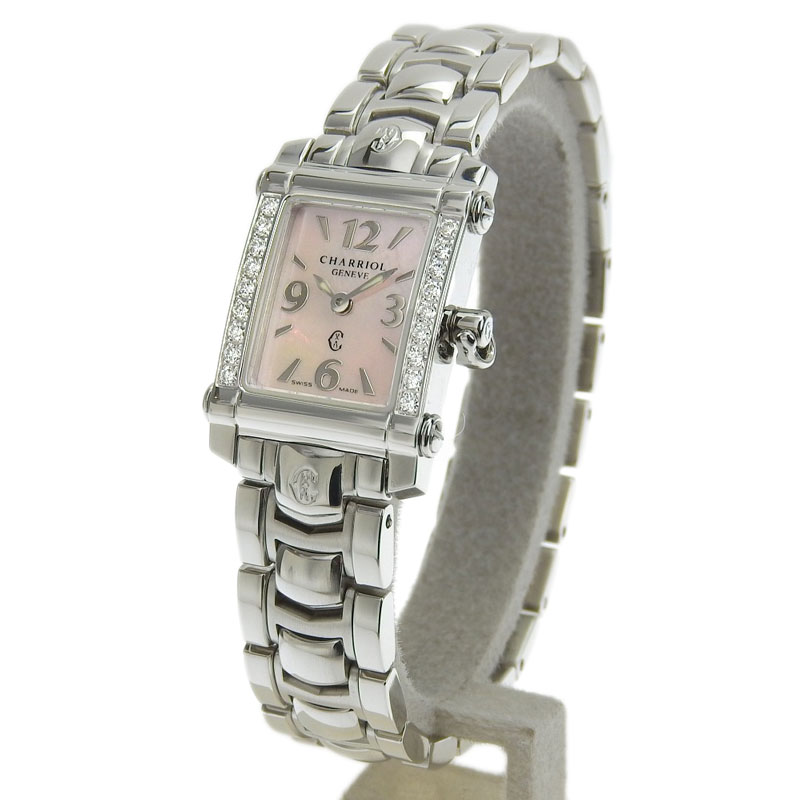 シャリオール CHARRIOL 時計 コロンブス レディースクォーツ 腕時計 SS ベゼルダイヤ ピンクシェル文字盤 中古 OW0252