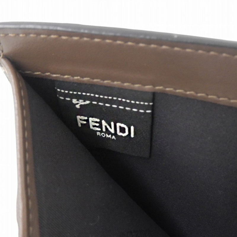フェンディ FENDI エフイズ コンパクト 二つ折り財布 ズッカ柄 レザー ブラウン ブラック 8M0386 中古 OBB0320