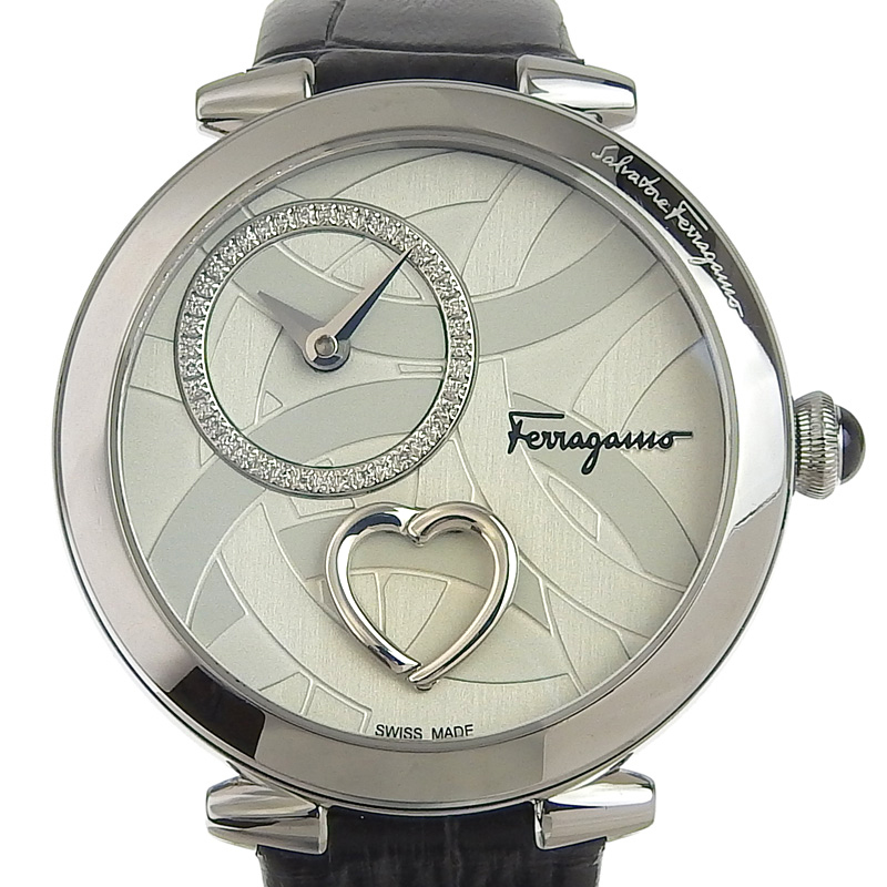 フェラガモ FERRAGAMO クオーレ レディース クォーツ 腕時計 SS 革 シルバー文字盤 FE2020016 中古 OW0270