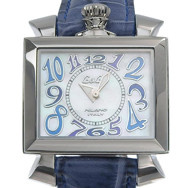 ガガミラノ GAGA MILANO 時計 ナポレオーネ40MM レディース クォーツ 腕時計 SS 革 ホワイトシェル文字盤 6030.3 中古 OW0301