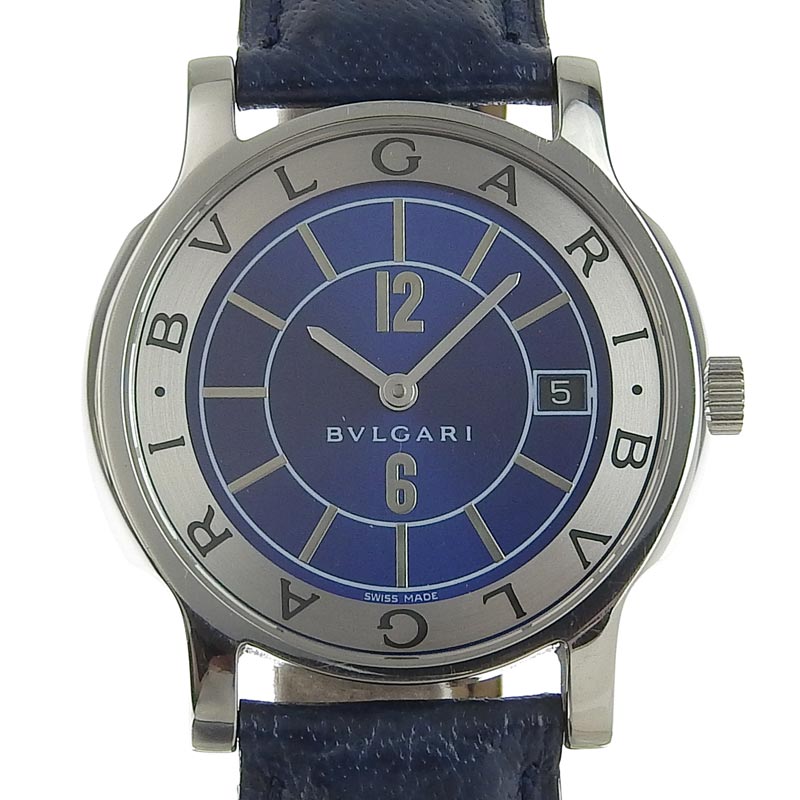 ブルガリ BVLGARI ソロテンポ メンズ クォーツ 腕時計 SS 革 ブルー 