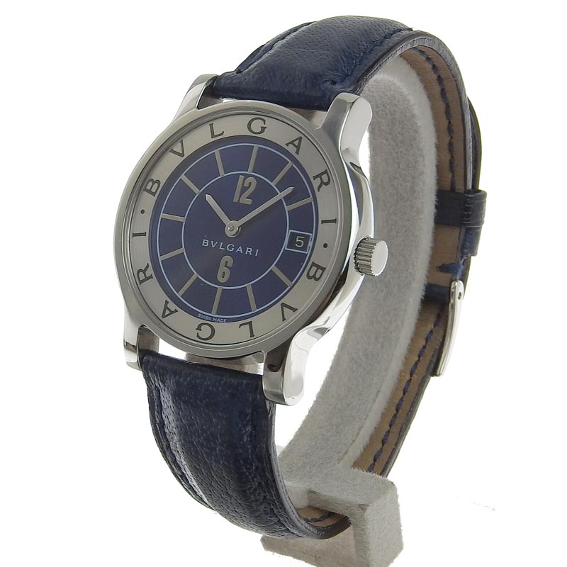 ブルガリ BVLGARI ソロテンポ メンズ クォーツ 腕時計 SS 革 ブルー 