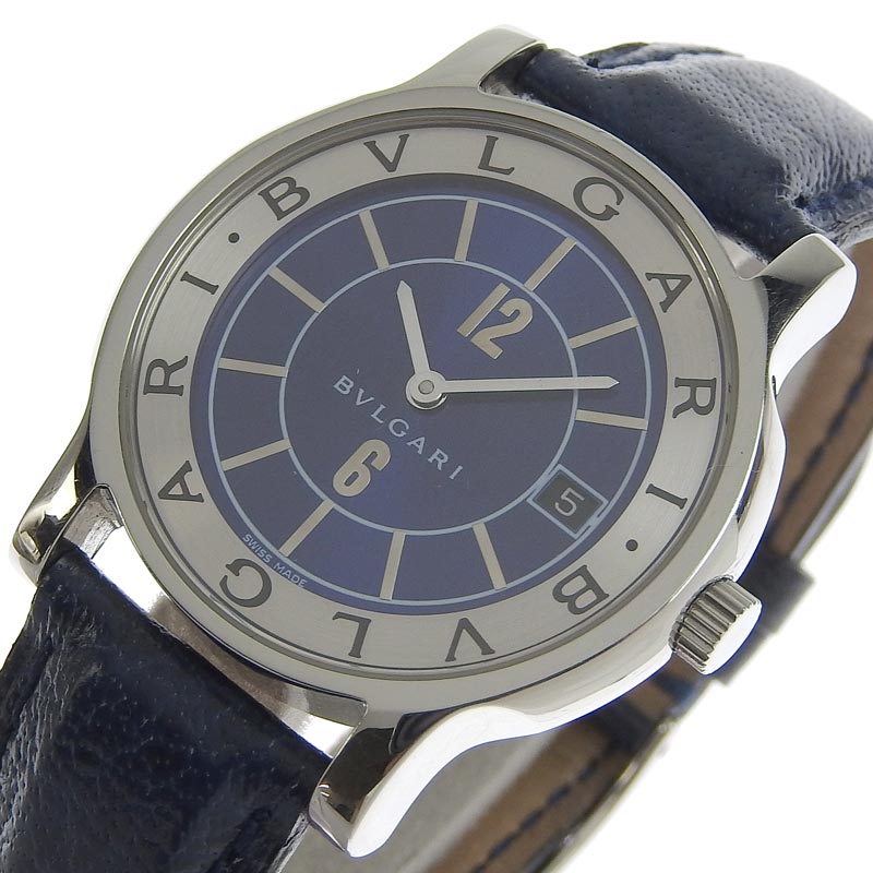 ブルガリ BVLGARI ソロテンポ メンズ クォーツ 腕時計 SS 革 ブルー文字盤 JAL機内限定販売モデル ST35S 中古