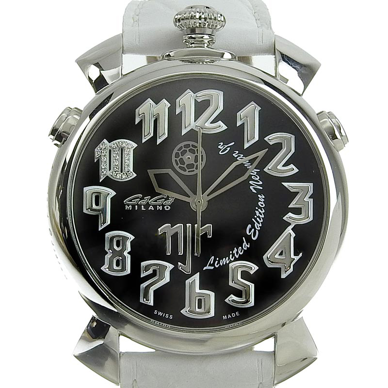 ガガミラノ 時計 マヌアーレシン クロノ46 メンズ クォーツ 腕時計 SS/革 ダイヤ ネイマールコラボ 5097.NJ.01D 中古 OW0283