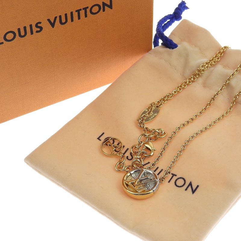 ネックレスブランド【本物保証】 布袋付 超美品 ルイヴィトン LOUIS VUITTON モノグラム コリエ L to V ネックレス ロゴ LV バイカラー M69643